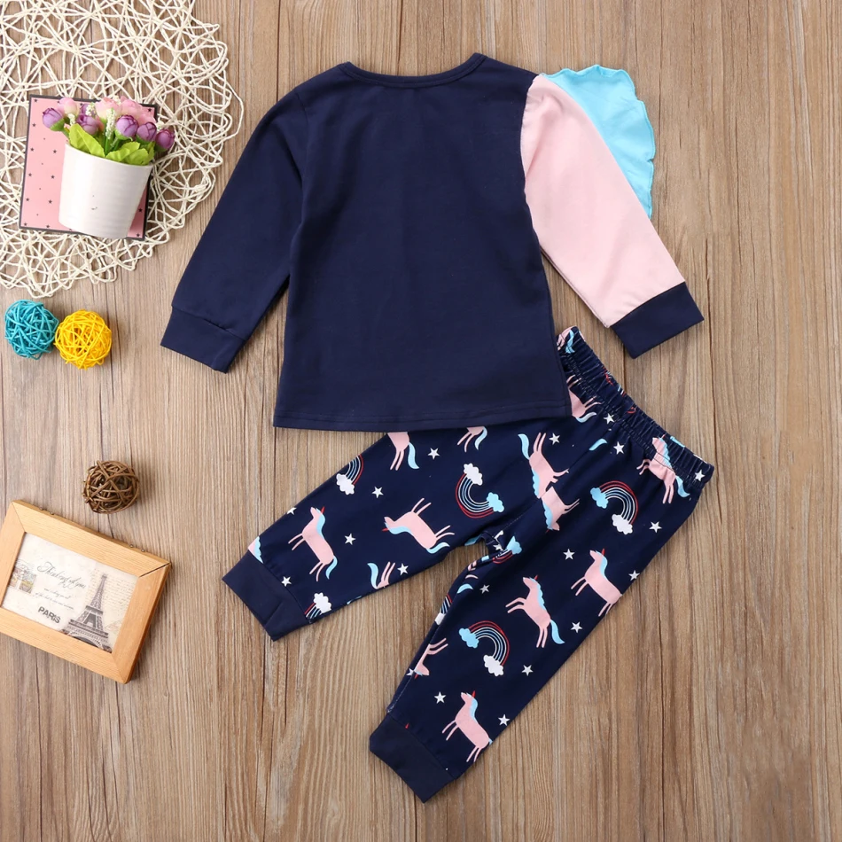 Новые милые комплекты для маленьких девочек с изображением единорога, топ и штаны, пижамы, домашняя одежда, одежда для сна, размер От 2 до 6 лет
