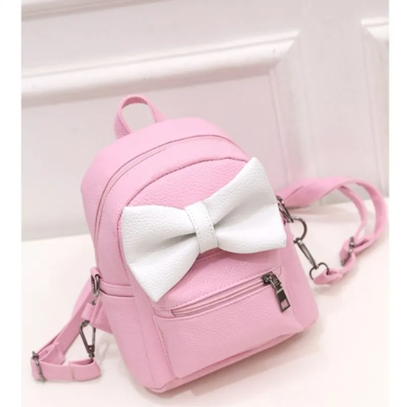 Bow Backpack Women PU Leather Female Mini Bag Women's Backpack Sweet Bow Teen Girls Backpacks