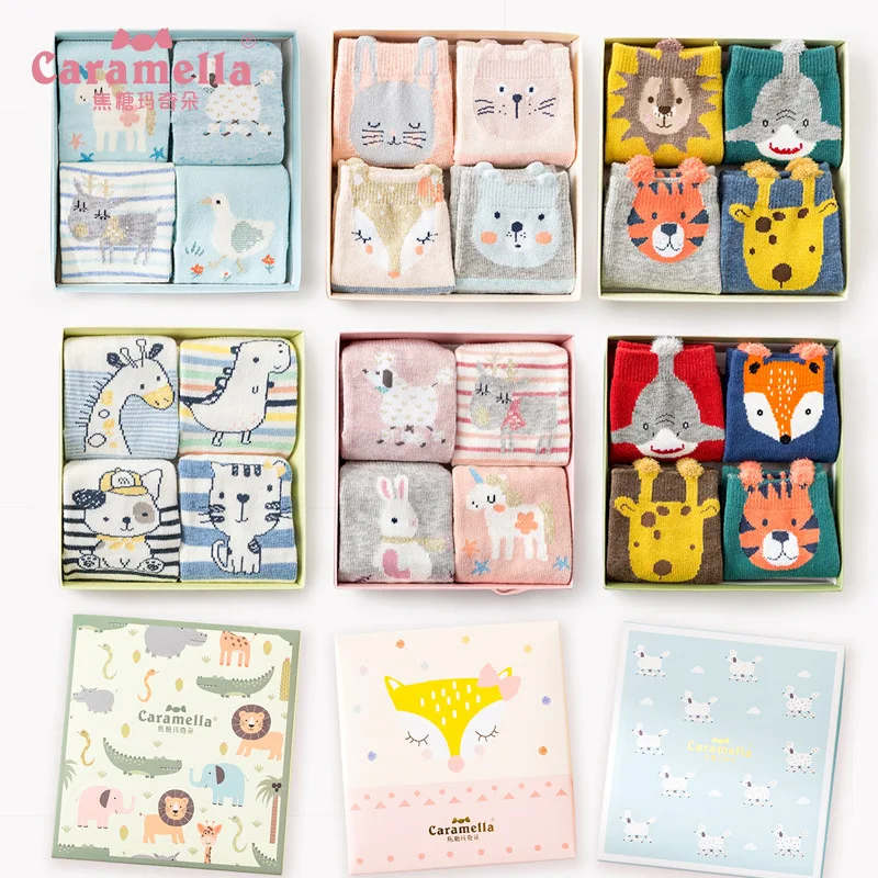 

6766THS Autumn and winter new baby gift box children cartoon animal boxed socks cotton tube socks wholesale stock socks