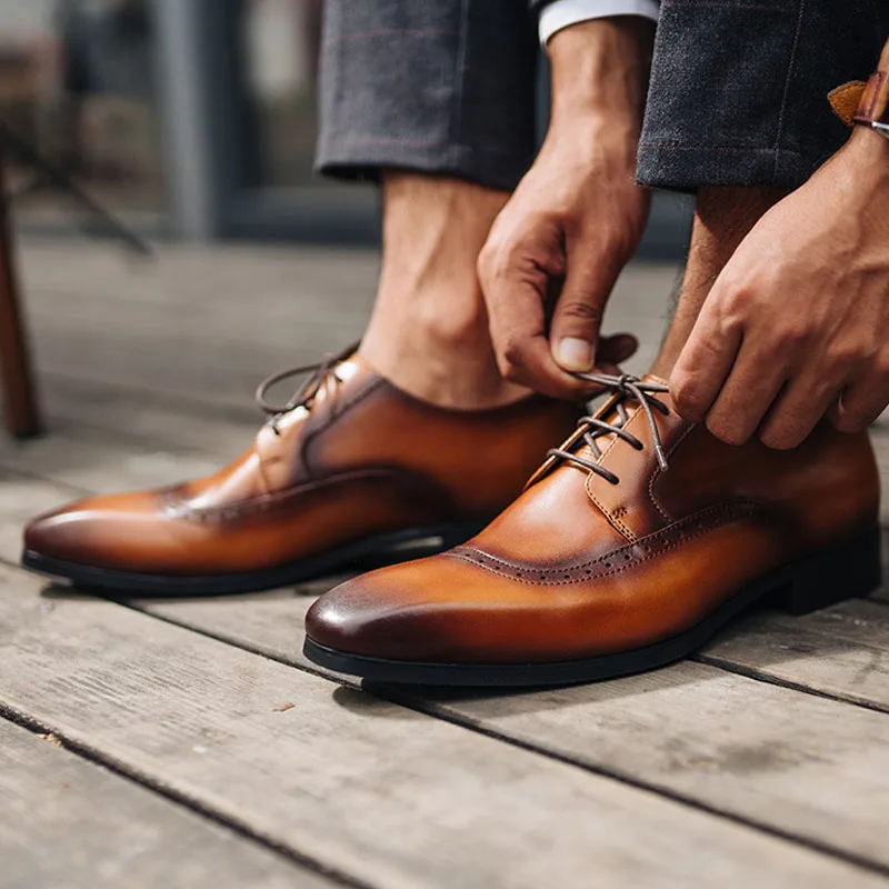 

QYFCIOUFU Men Dress Shoes Fashion Genuine Leather Shoes Men Brands Wedding Oxford Shoes For Men'S Breathable Men Formal Footwear