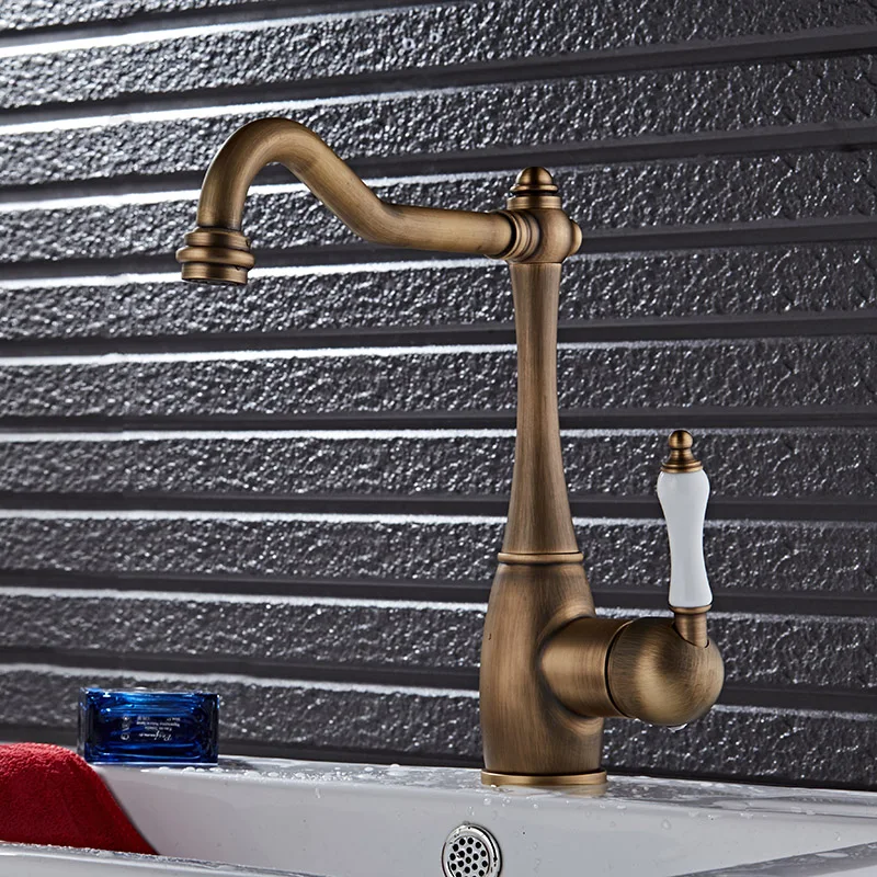 

Free Shipping Antique copper bathroom faucet fashion vintage hot and cold Sink faucet wash basin mixer sink faucet water tap