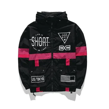 

Drop Shipping men's Hooded Jackets 2019 Patchwork Color Block Pullover Jacket Hip Hop Streetwear Casual Coat spring clothing