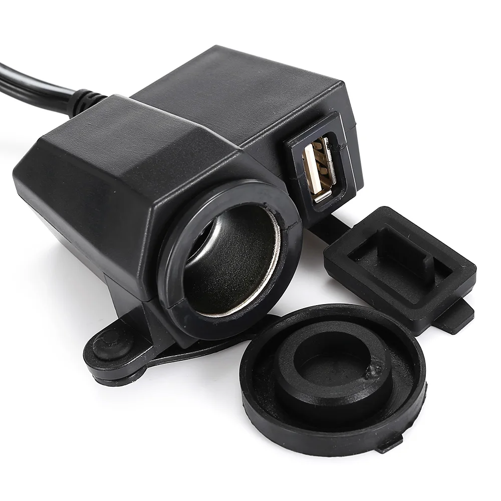 

Universal 2-In-1 Waterproof Motorcycle Cigarette Lighter Scooter+ 5V 2.1A USB Charger Socket for iPhones Tablets with 1.5m Cable