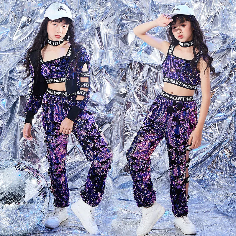 

Children'S Day Jazz Dance Costume Girls Hip Hop Clothing Modern Sequins Dance Performance Clothing Kids Street Dancewear DWY1453