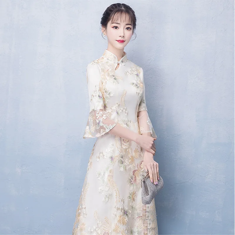 Пикантные бежевые китайский свадебное платье Qipao Мини Cheongsam модные короткие Qi Pao традиционные для женщин вечернее платье, китайское невесты