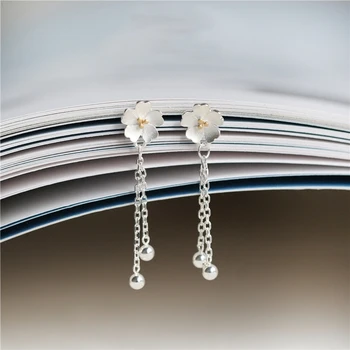 

Literary Cherry Blossoms Fresh 925 Sterling Silver Temperament Sweet Creative Personality Fashion Female Dangle Earrings SEA246