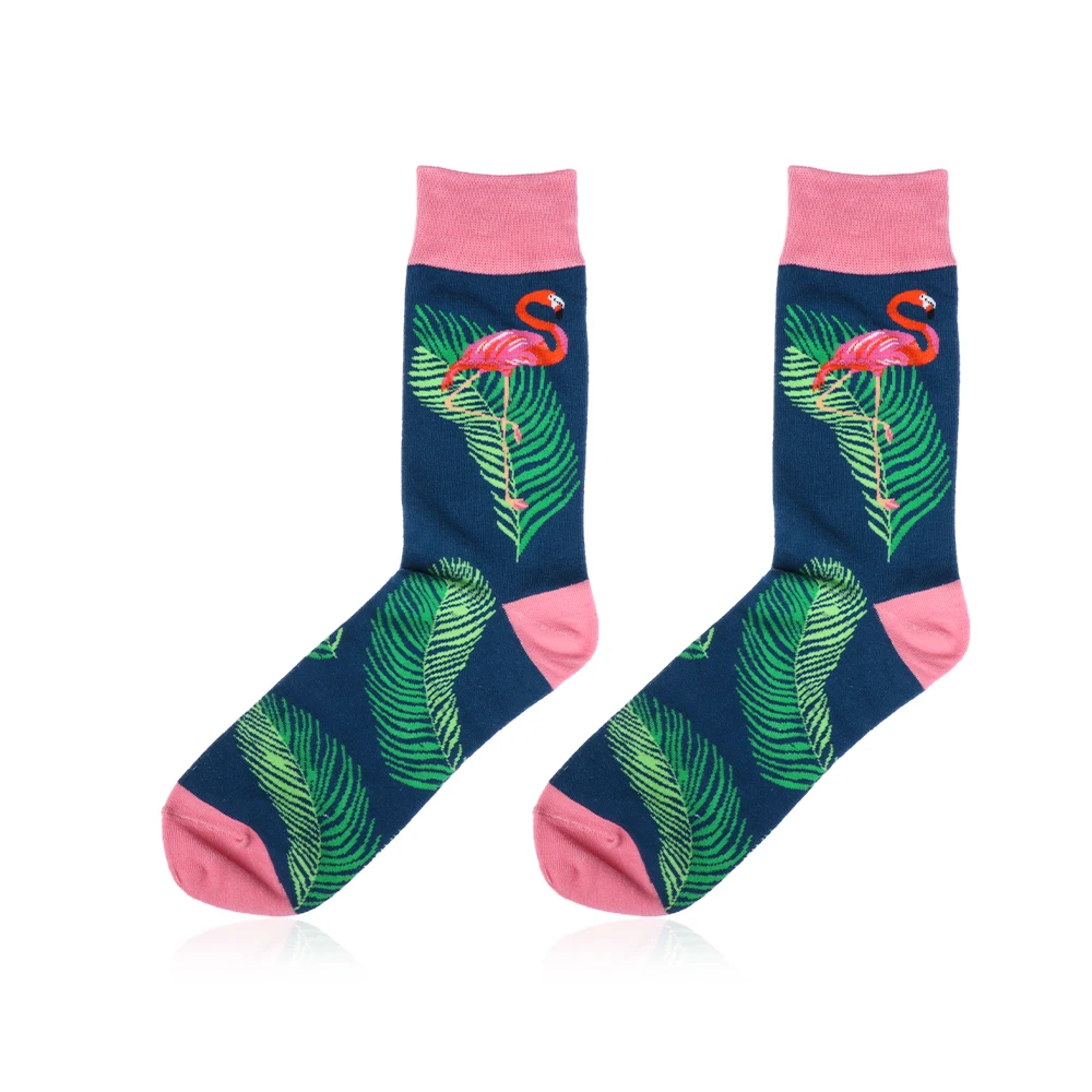 Новинка, 1 пара, носки в стиле хип-хоп, рисунок фламинго, листья, хлопковые носки для пары, Harajuku, повседневные счастливые носки, женские зимние хипстерские забавные носки