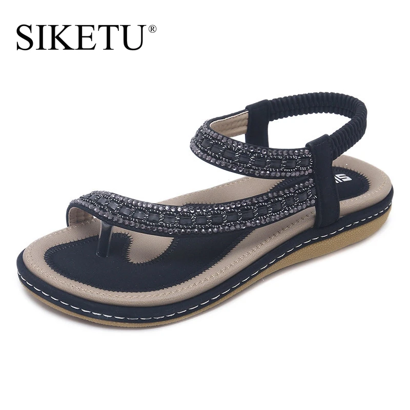 

SIKETU Brand 2019 New Arrival Women Sandals Summer Leather Crystal Wedges Casual Flip Flops Bohemia Leisure Shoes Drop Shipping