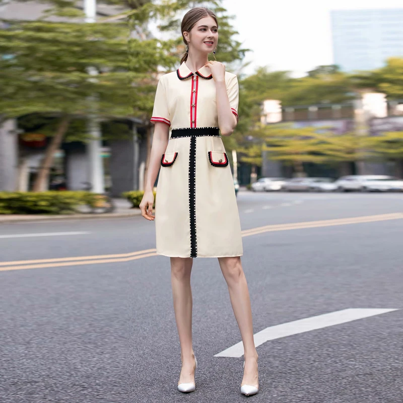 

Pencil Milan Runway Designer High Quality 2019 Summer New Women'S Fashion Party Work Sexy Vintage Elegant Chic Button Dress