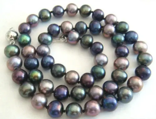 

08151 TAHITIAN GENUINE BLACK PEACOCK GREEN MULTIC PEARL NECKLACE