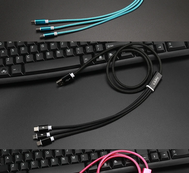 3 в 1 кабель Micro usb type C 8 pin зарядное устройство кабель для iPh шнур Быстрая Зарядка Кабели для Xiaomi/huawei/Android 1 м