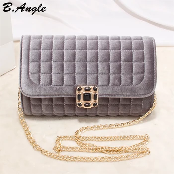 

Sequined Button Plaid Velour Material Beading Personality New Fashion Chains Messenger Bag High Quality Diagonal Female