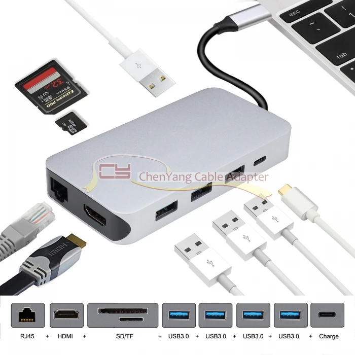 Thunderbolt 3 док-станция USB-C HDMI Ethernet 4 порта концентратор TF SD зарядное устройство кардридер многопортовый адаптер