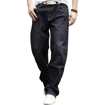 

Spring and Autumn New Wide-Legged Black Jeans Men Straight Canister Fertilizer Plus-Size Hip Hop Pants Men Loose Jeans Men