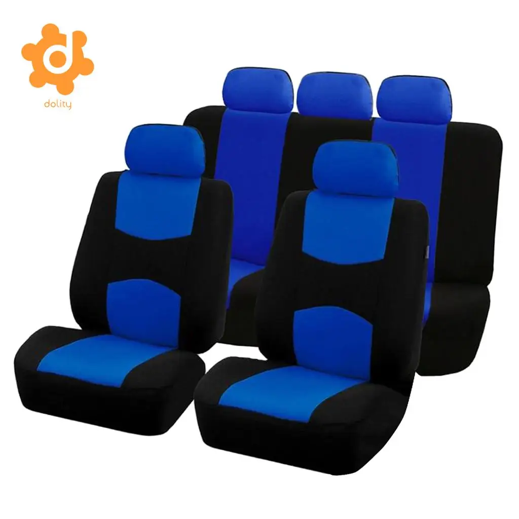 9pcs Car Fabric Front Rear Seat Covers Full Set Cushion Mat Protector Black/Gray/Blue/Red/Beige