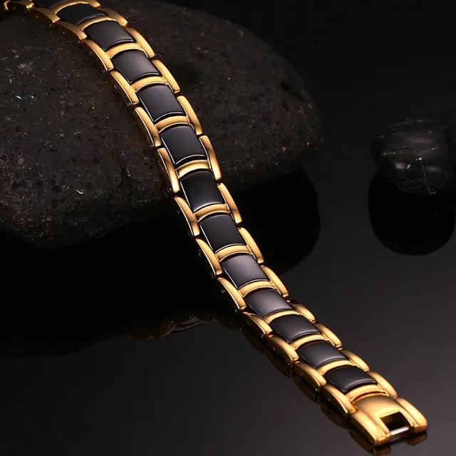 Vinterly steel magnetic bracelet male black ceramic energy germanium bracelets men hand chain gold color hologram bracelet male