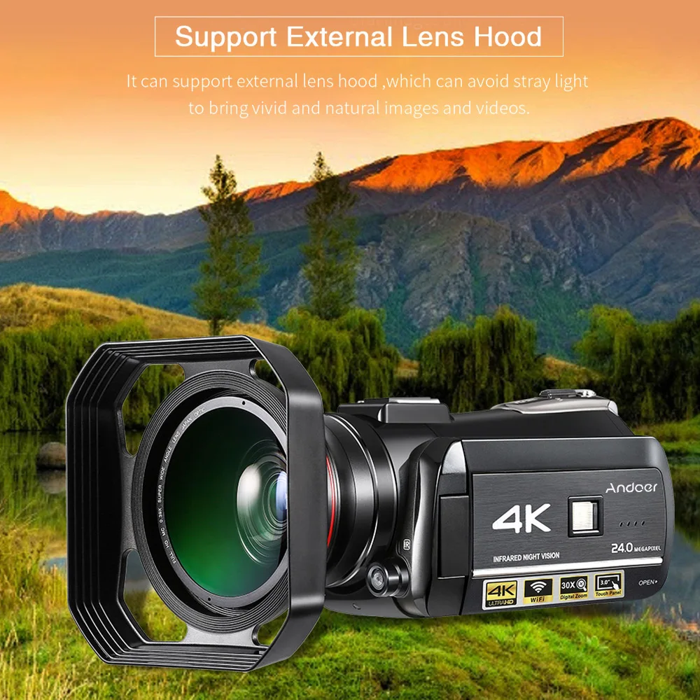 Andoer Профессиональная цифровая видеокамера 4K профессиональная видеокамера с Экстра 0.39X широкоугольный объектив+ бленда+ внешний микрофон