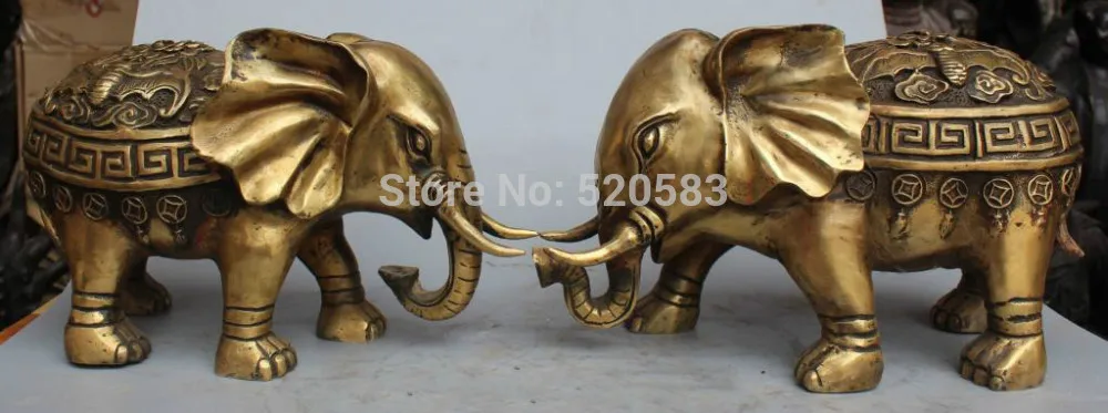 

free 13"Chinese Bronze Wealth Money Auspicious Elephant Heffalump Flower Pair Statue fast