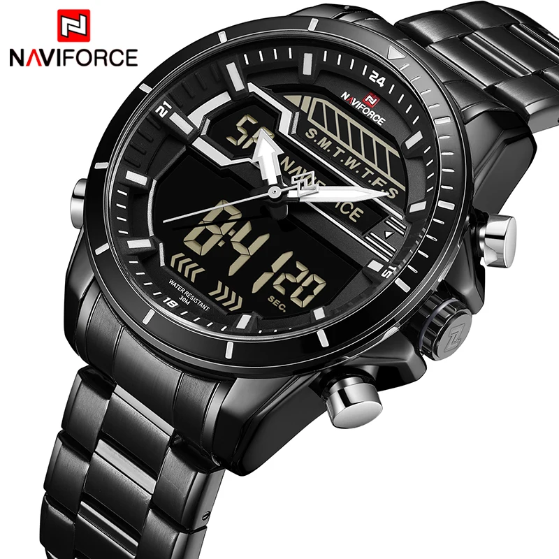 NAVIFORCE Men Watch Digital Analog Sport Mens Watches Top Brand Luxury Military Stainless Steel LED Quartz Male Clock |