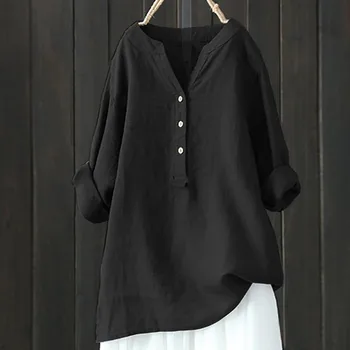 

Large Size Women Tunic Shirt Solid Stand Collar Long Sleeve Blouse Casual Loose Button Blouse S-5XL blusas mujer de moda