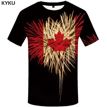 

KYKU Brand Maple Leaf T shirt Men Fireworks Tshirts Casual Canada Anime Clothes Black T-shirts 3d Psychedelic Shirt Print