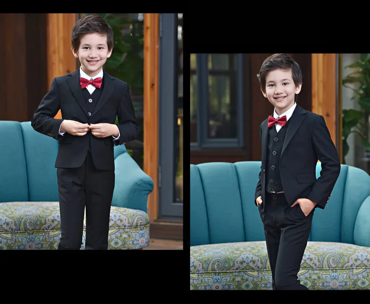 Костюмы KUSON, блейзер, детские костюмы, бордовый смокинг для мальчиков на выпускной, свадьбу, комплект одежды для детей, деловой костюм, 3 предмета,(куртка+ штаны+ жилет