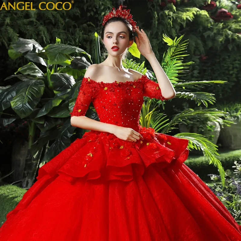 

Red Maternity Wedding Dress 2018 New High Waist Pregnant Women Large Size Was Thin Long Elegant Shoulder Luxury Princess Fantasy