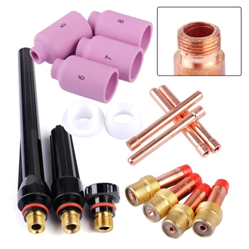 

LETAOSK High Quality 17pcs Collets Body Gas Lens Insulator Back Cup Ceramic Nozzles Fit for WP17 18 26 TIG Welding Torch Kit