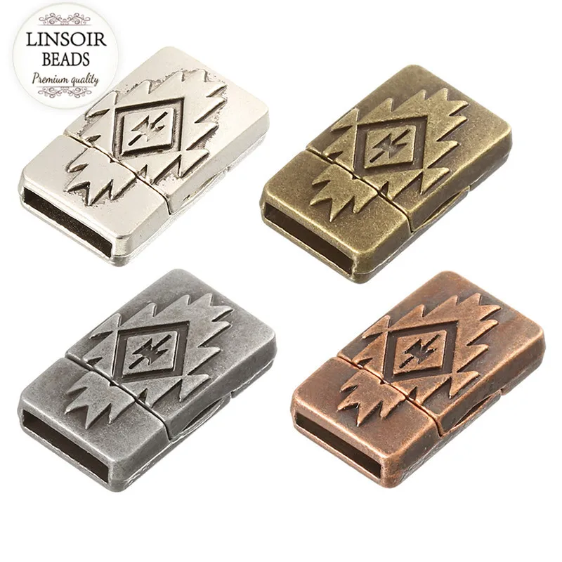 

LINSOIR 5pcs Magnetic Clasps Fit 10*2mm Flat Leather Bracelet Antique Bronze Color Connectors For Diy Jewelry Making F5398