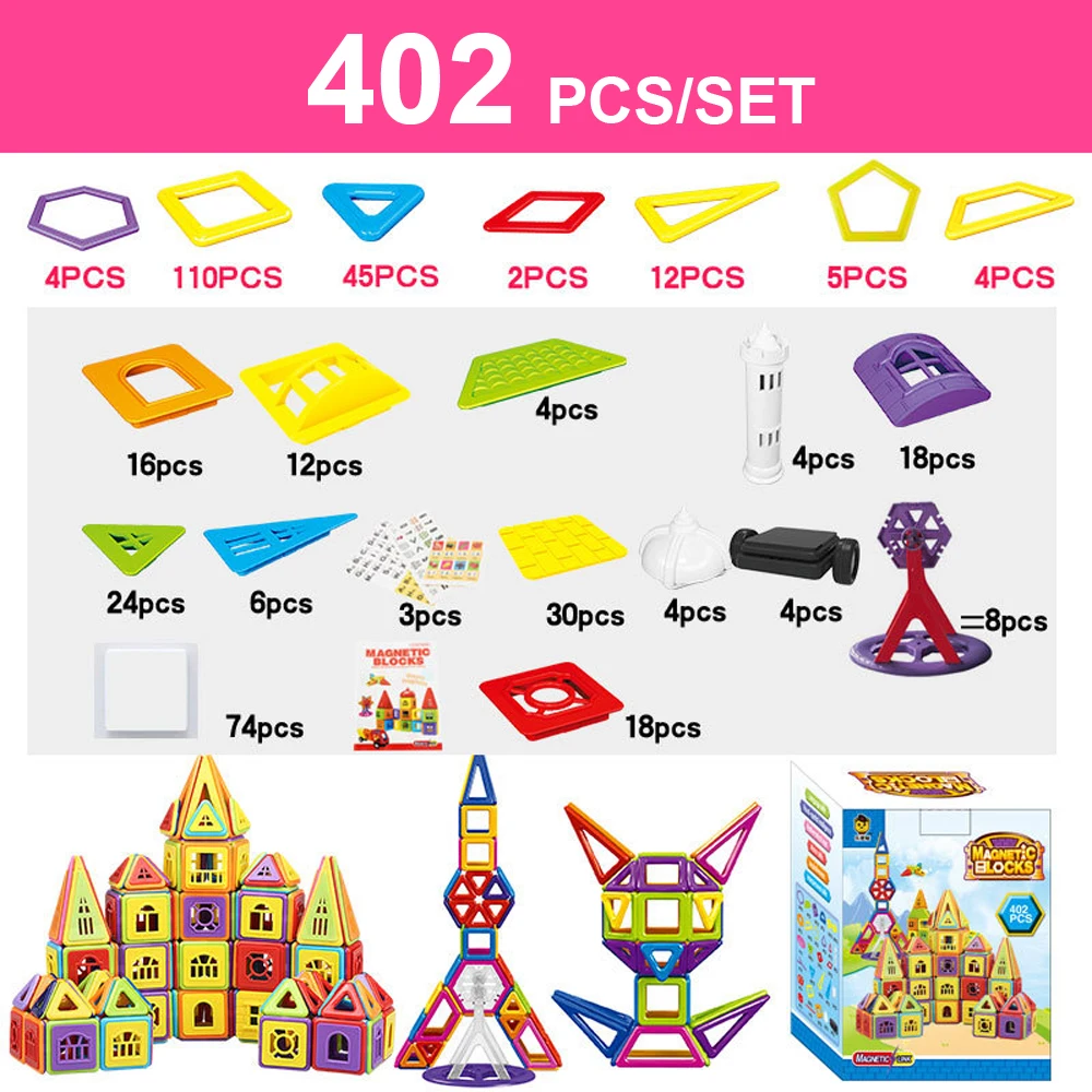 Goedkoop 402 PCS 3D DIY Magnetische Bouwstenen Designer Bouw Speelgoed Set Model Magneet Educatief Hobby Speelgoed of Kinderen Geschenken