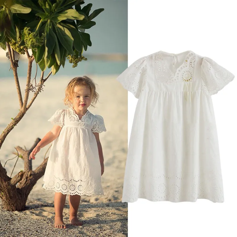 

Baby Girls Dress Sleeved Hollow Carved Baby Clothes Summer Dress 2018 Children's Clothing Girls Dress
