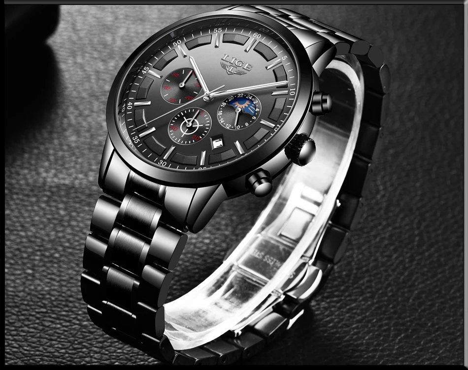 New Fashion Men Watches LIGE Top Brand Luxury Watch Man All Steel Waterproof Quartz Wristwatch Date Clock Relogio Masculino+Box