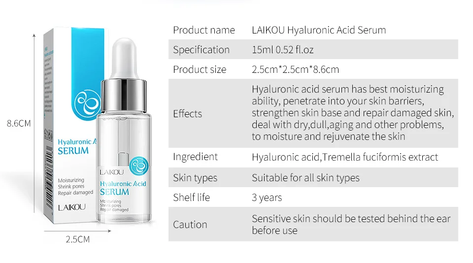 LAIKOU 15ml Hyaluronic Acid Serum Moisturizing Essence Face Cream Korean Shrink Pores LANBENA Acne Hyaluron Cosmetics Make Up