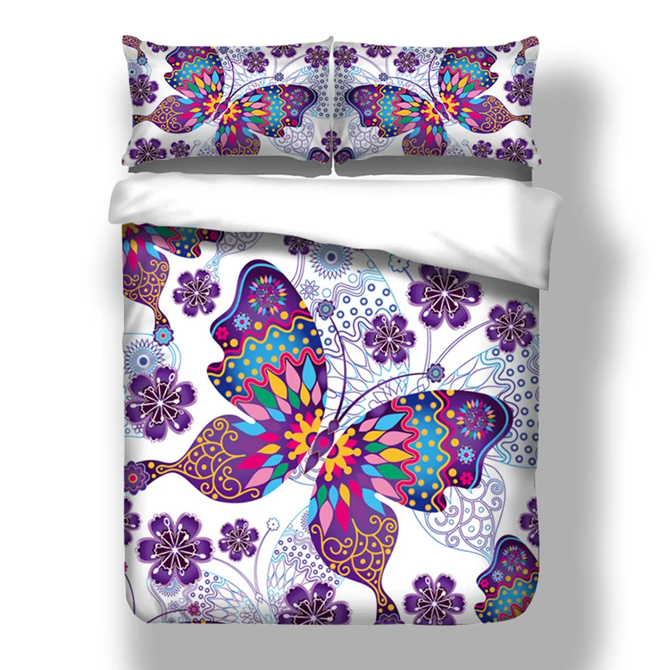Purple Butterfly Duvet Cover Bedding Set Animal Bedclothes Twin Full Queen King Size 4PCSin