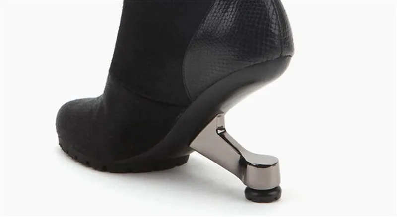 Женские зимние ботинки из натуральной кожи; ботильоны из конского волоса; необычный металлический высокий каблук; молния спереди; Botte Femme; цвет коричневый, черный; HL131 muyisxi