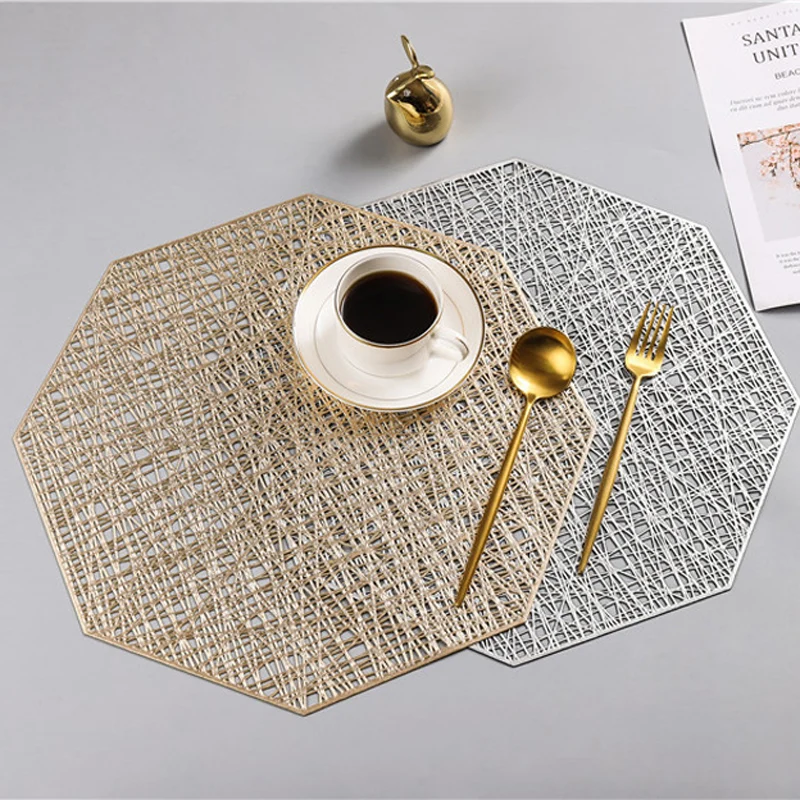 

Octagonal Hollow PVC Table Mats Insulation Pads Hotel Restaurant Non-slip Coffee Cup Mat Anti-scalding Insulation Table Mat