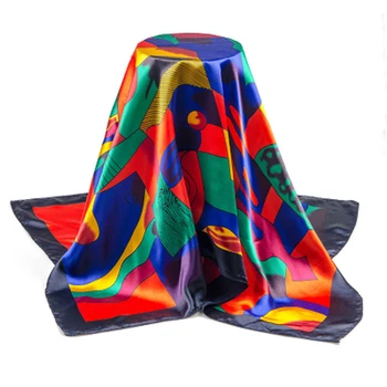 

New Picasso Oil Painting Scarf Women's Head Print Spring Scarf 90cm*90cm Large Square Silk Scarf Headband Shawl Decor Red Satin