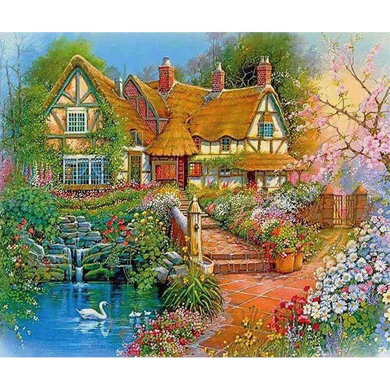 

New Diamond Painting Cross Stitch "House landscape" 5D DIY Diamond Embroidery Pasted Square Mosaic Full Drill Home Decor