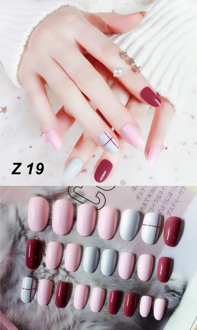 24 Pcs/Set False Nails Full Cover Artificial Fake Nails Press On Tips Painted Design Stickers Short Art Tips with Color Cute Red - Цвет: Z 19