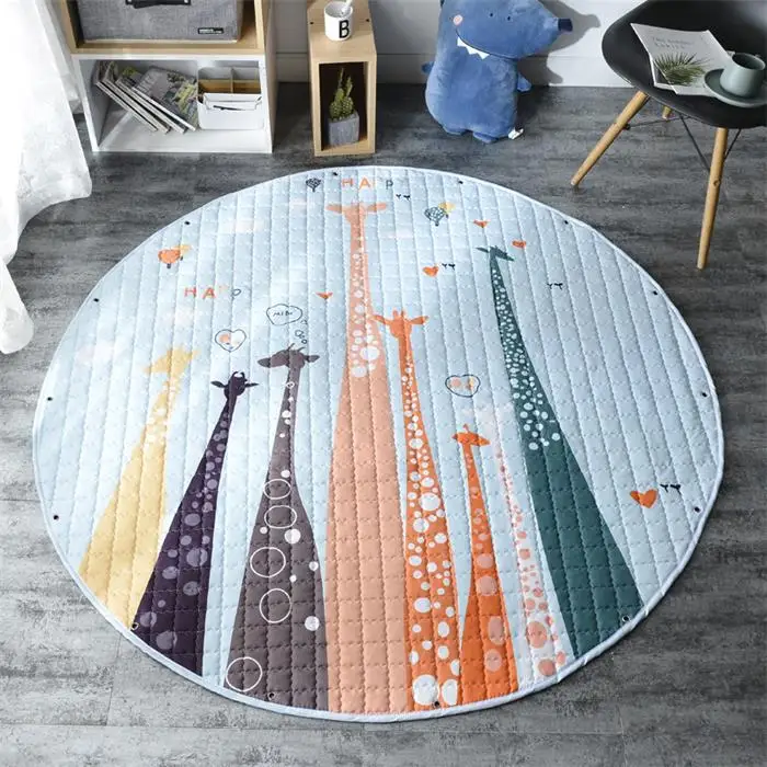 Nordic Round Animals Baby Padded Play Mats Crawling Floor Quilted Mat Teepee Tent Mat Carpet Storage Bag 59" diameter - Цвет: Красный