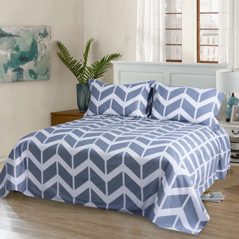 

1 pc Blue & Red Stripe/Diamond Pattern Flat Sheet 100% Cotton Breathable Bed Sheet Adults Reactive Printing Home Bedding