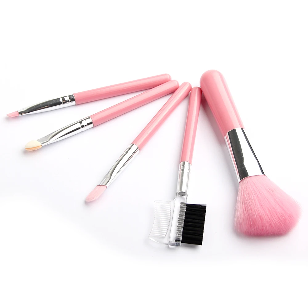 Mini 5Pcs Pink Makeup Brushes Cosmetic Tool Eyeshadow Eye&Face Lipstick Makeup Brush Set Blush