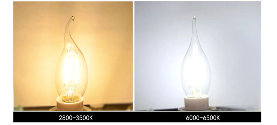 Dimmable E17 LED Filament bulb 2W 4W 6W Candle  Lamp light AC110V Retro Edison Glass 360 Degrees Light for Crystal Chandeliers (5)