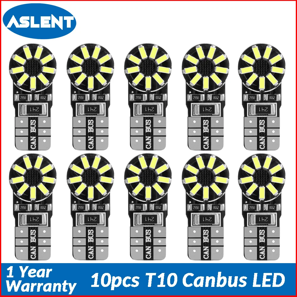 

Aslent 10pcs T10 W5W 194 LED Car Light Bulb White Canbus Error Free Clearance Break Lights Turn Signal Reading Decoding Lamp 12V