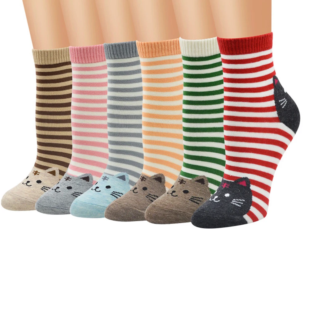 

1 Pair Winter Female Crew Women Socks Japanese Harajuku Striped Animal Cat Footprint Socks Cotton Thick Warm Long Funny Sock