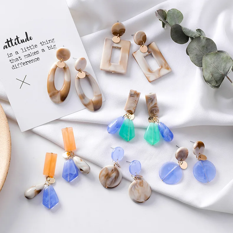 

Korean Summer Blue Sweet Irregular Geometric Acrylic Hollow Circle Square Drop Earrings for Women Party Beach Jewelry Gifts