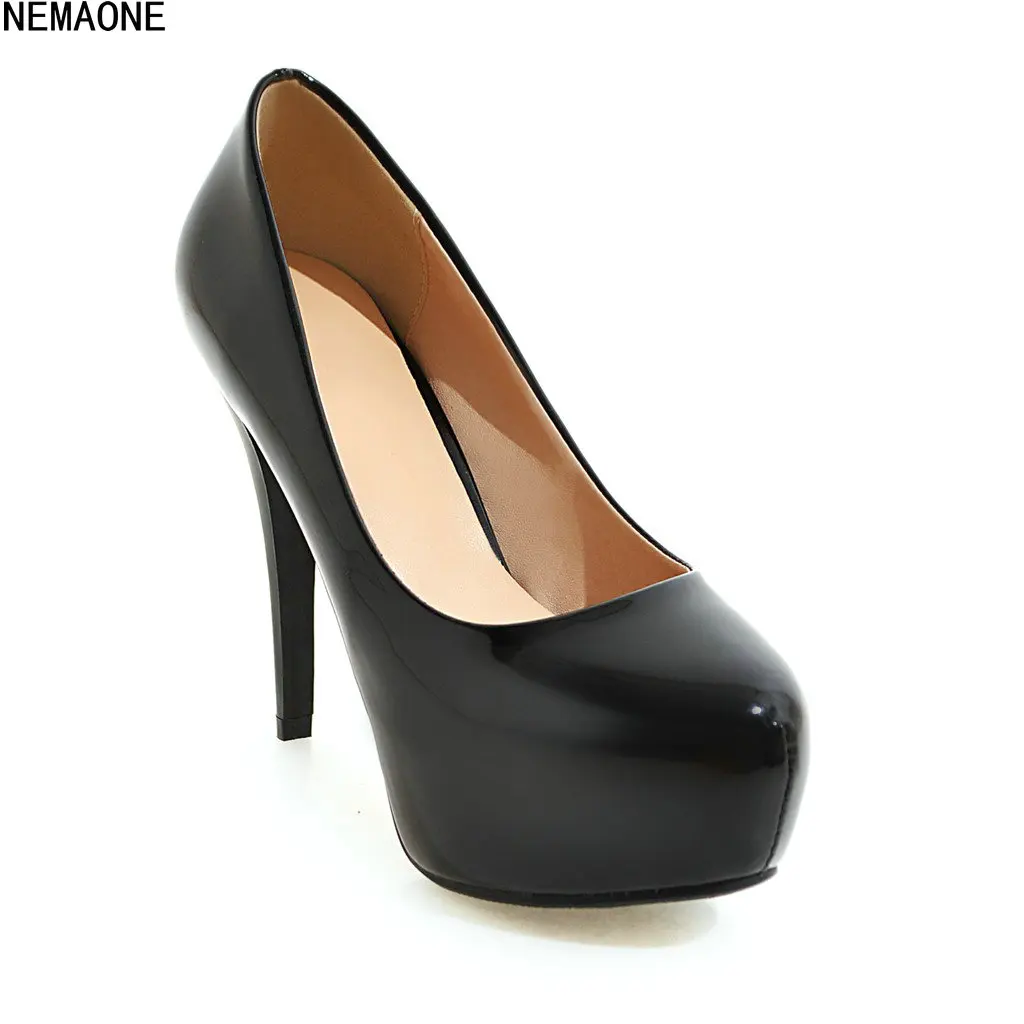 

NEMAONE 2018 New Spring And Autumn Fashion Sexy Women High heel Shoes Patent Leather Platform Party Pumps