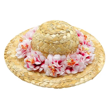 Pet Flower Straw Hat Dog Spring Summer Sunhat