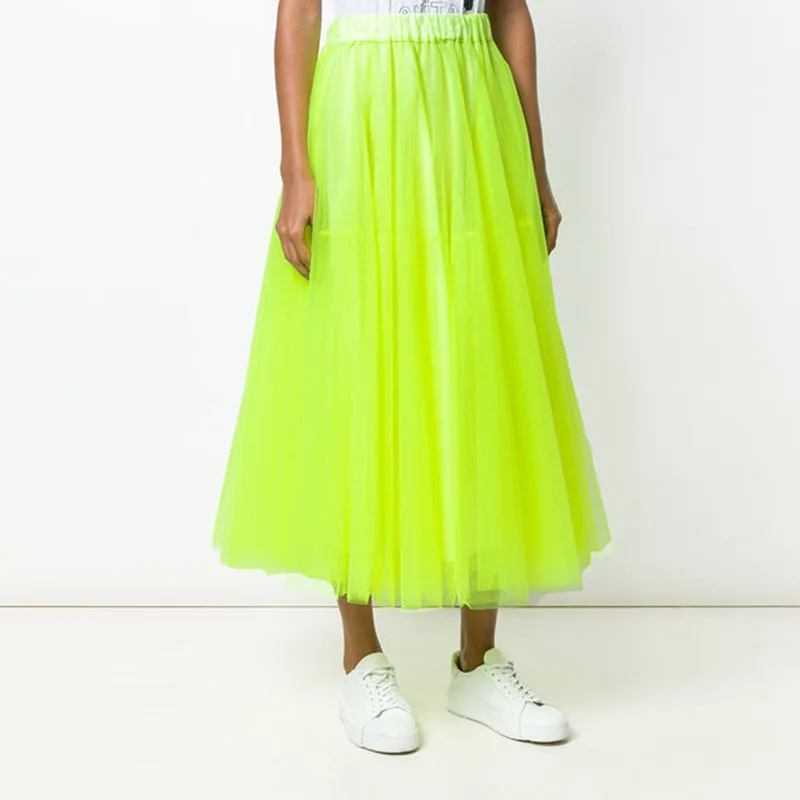 Блестящий зеленый лимон мягкий тюль юбки Для женщин упругой плюс Размеры щиколоток юбка-пачка индивидуальный заказ Saias женские летние