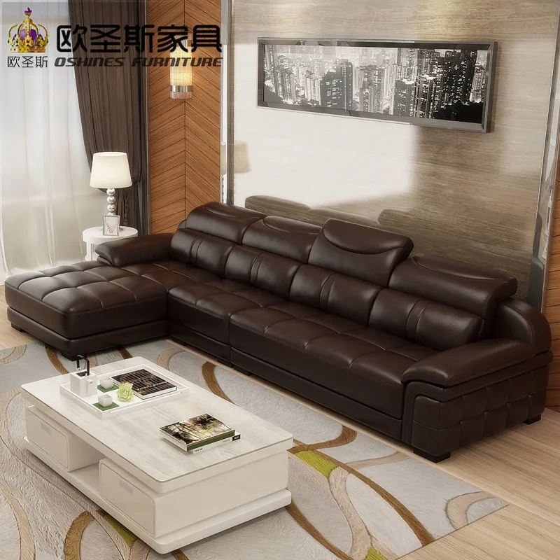 Italian Real Leather Facing Left/right Chaise Extendable Sectional Sofa